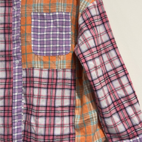 Better Be Women’s Patchwork Plaid Button-Down Shirt Multicolor Oversized Flannel - Picture 10 of 16
